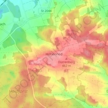 Carte topographique Hohenried, altitude, relief