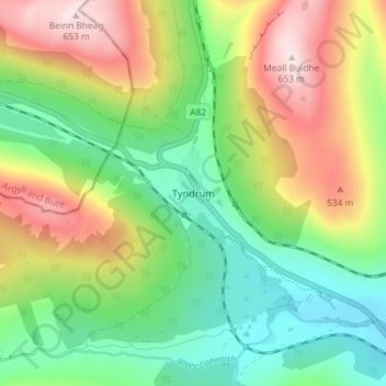 Carte topographique Tyndrum, altitude, relief