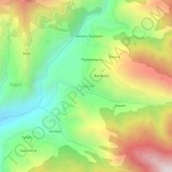 Carte topographique Pantwari, altitude, relief