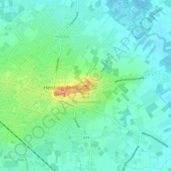 Carte topographique Heistse Berg, altitude, relief