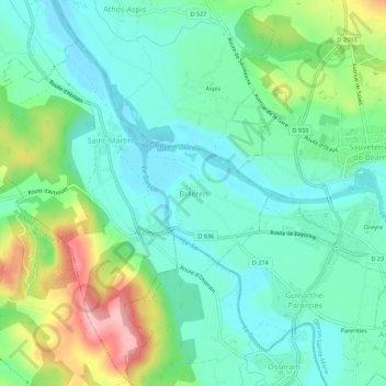 Carte topographique Bideren, altitude, relief
