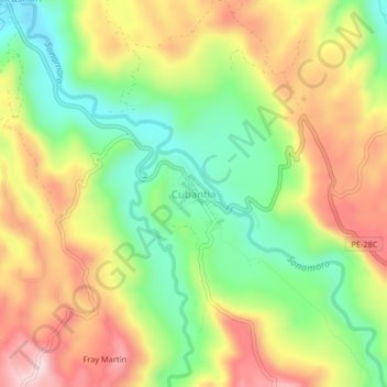 Carte topographique Cubantia, altitude, relief