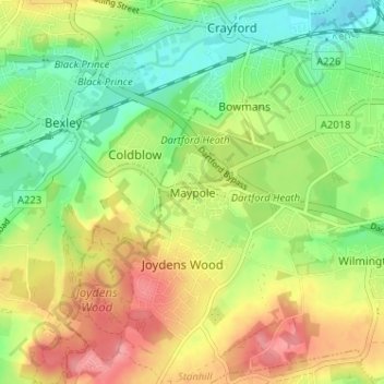Carte topographique Maypole, altitude, relief