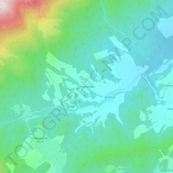 Carte topographique Sobreviñas, altitude, relief