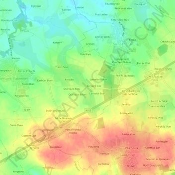 Carte topographique Odeveur, altitude, relief