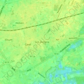 Carte topographique Sint-Dimpna, altitude, relief