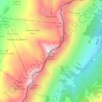 Carte topographique Tête du Géant, altitude, relief