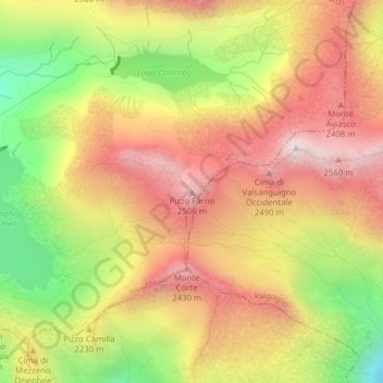 Carte topographique Pizzo Farno, altitude, relief