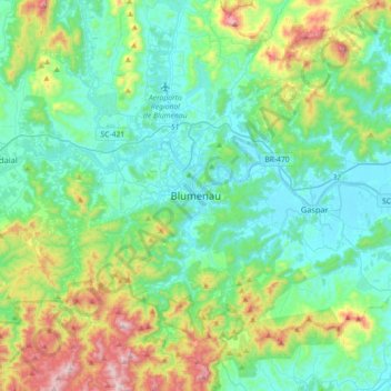 Carte topographique Blumenau, altitude, relief