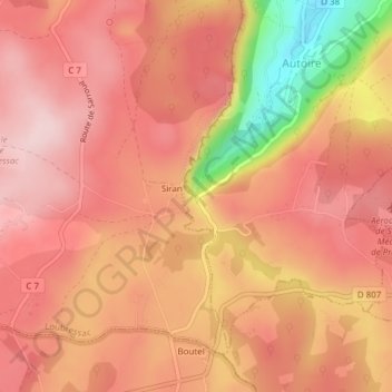 Carte topographique Cascade d'Autoire, altitude, relief