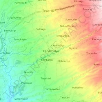 Carte topographique Candimulyo, altitude, relief