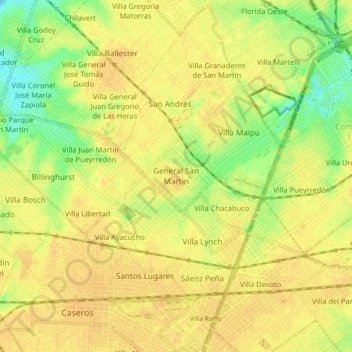 Carte topographique General San Martín, altitude, relief