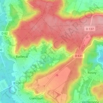 Carte topographique Béthencourt, altitude, relief