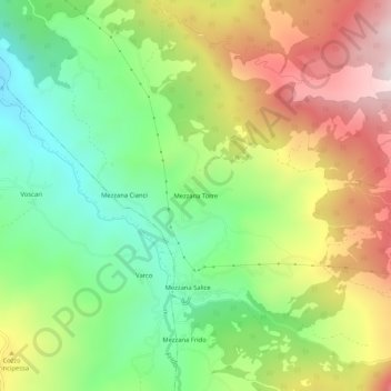 Carte topographique Mezzana Torre, altitude, relief