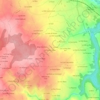 Carte topographique La Perrière Billiet, altitude, relief