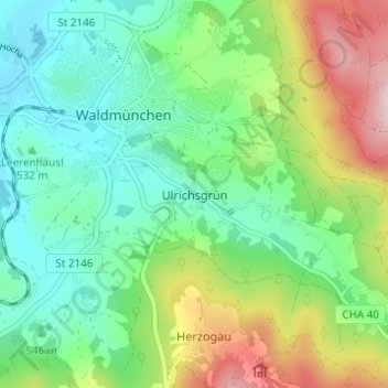 Carte topographique Ulrichsgrün, altitude, relief