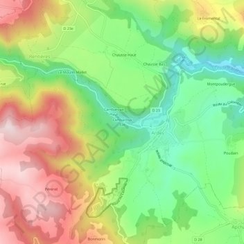 Carte topographique Lambaroux Bas, altitude, relief