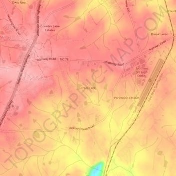 Carte topographique Trails End, altitude, relief