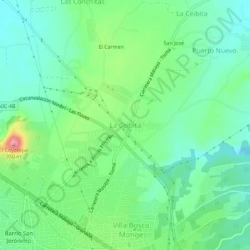 Carte topographique La Ceibita, altitude, relief
