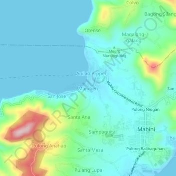 Carte topographique Majuben, altitude, relief