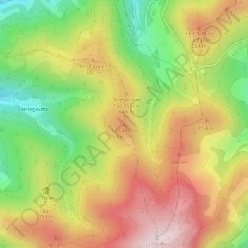 Carte topographique La Cabane, altitude, relief