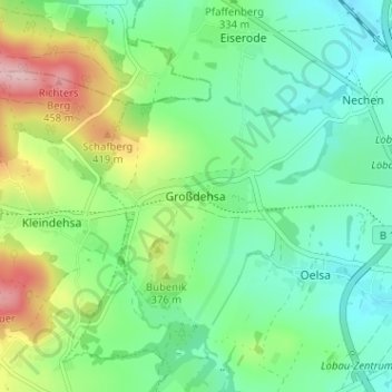 Carte topographique Großdehsa, altitude, relief