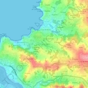 Carte topographique A Fonte do Espiño, altitude, relief