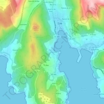 Carte topographique Corcubión, altitude, relief