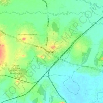 Carte topographique Jatani, altitude, relief