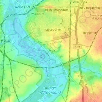 Carte topographique Kessin, altitude, relief