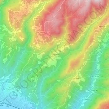 Carte topographique Lucignana, altitude, relief
