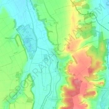 Carte topographique Wattenweiler, altitude, relief
