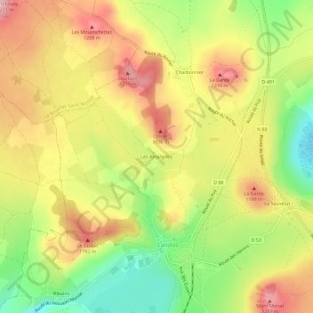 Carte topographique Les Amargiers, altitude, relief