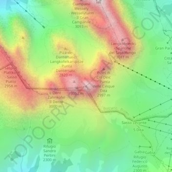 Carte topographique Punta Grohmann - Grohmannspitze, altitude, relief