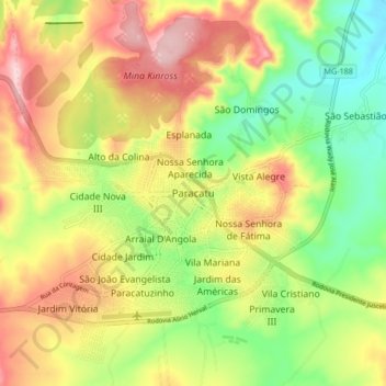 Carte topographique Paracatu, altitude, relief