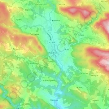 Carte topographique Rogatica, altitude, relief