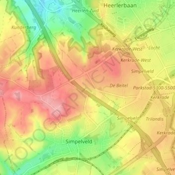 Carte topographique Hondsrug, altitude, relief