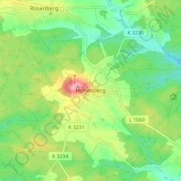 Carte topographique Hohenberg, altitude, relief