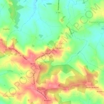 Carte topographique Le Moulin, altitude, relief