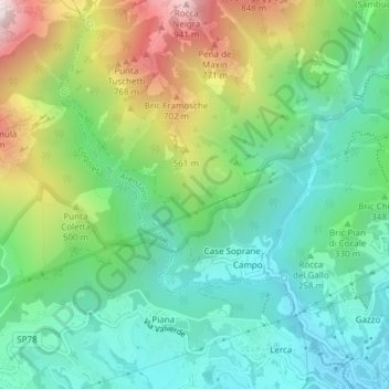 Carte topographique Lambrusco, altitude, relief