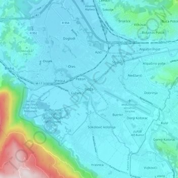 Carte topographique Ilidža, altitude, relief