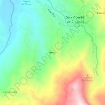 Carte topographique Merida, altitude, relief