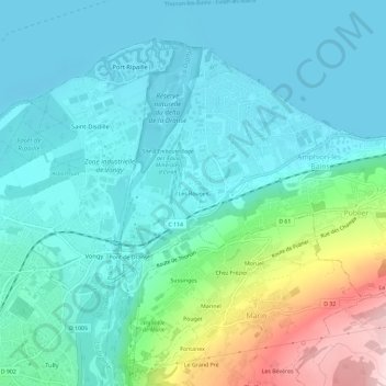Carte topographique Les Rouges, altitude, relief