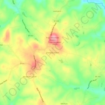 Carte topographique Chestnut Grove, altitude, relief