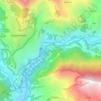 Carte topographique Lālsānga, altitude, relief