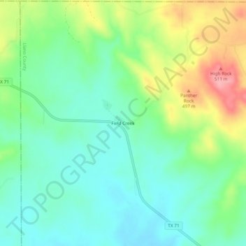Carte topographique Field Creek, altitude, relief