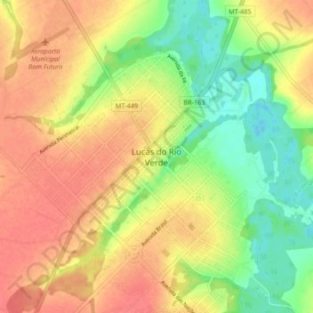 Carte topographique Lucas do Rio Verde, altitude, relief