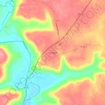 Carte topographique Jacksonville, altitude, relief