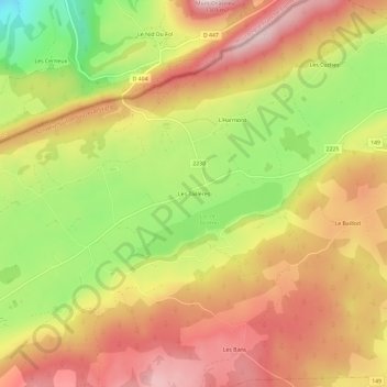 Carte topographique Les Taillères, altitude, relief