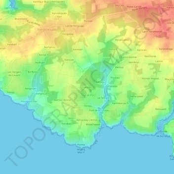 Carte topographique Trelazec, altitude, relief